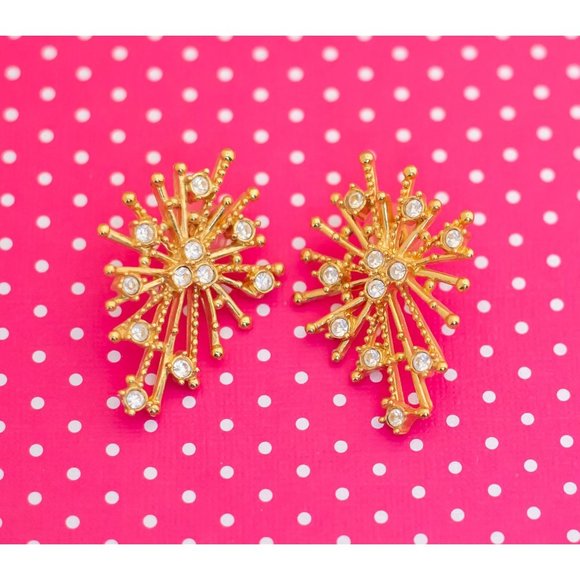 Vintage Rhinestone Fireworks Gold Tone Stud Earrings by Avon - P7 - Picture 1 of 3